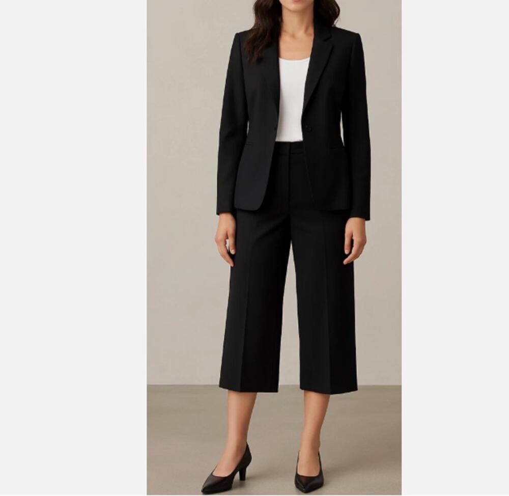 Lafayette 148 Wool Blend Wide Leg Crop Trouser Pants Black Size 14